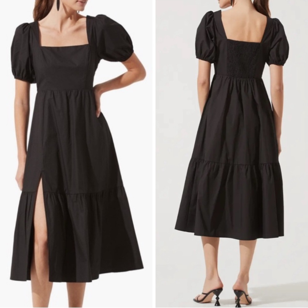 ASTR Elegant Black Puff Sleeve Midi  Dress